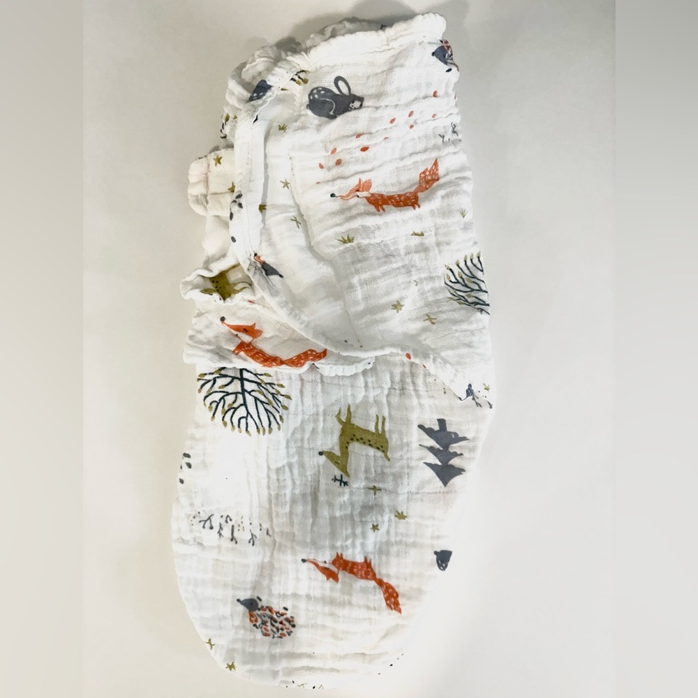 Cotton Muslin Swaddle Blanket with Fox Print - White